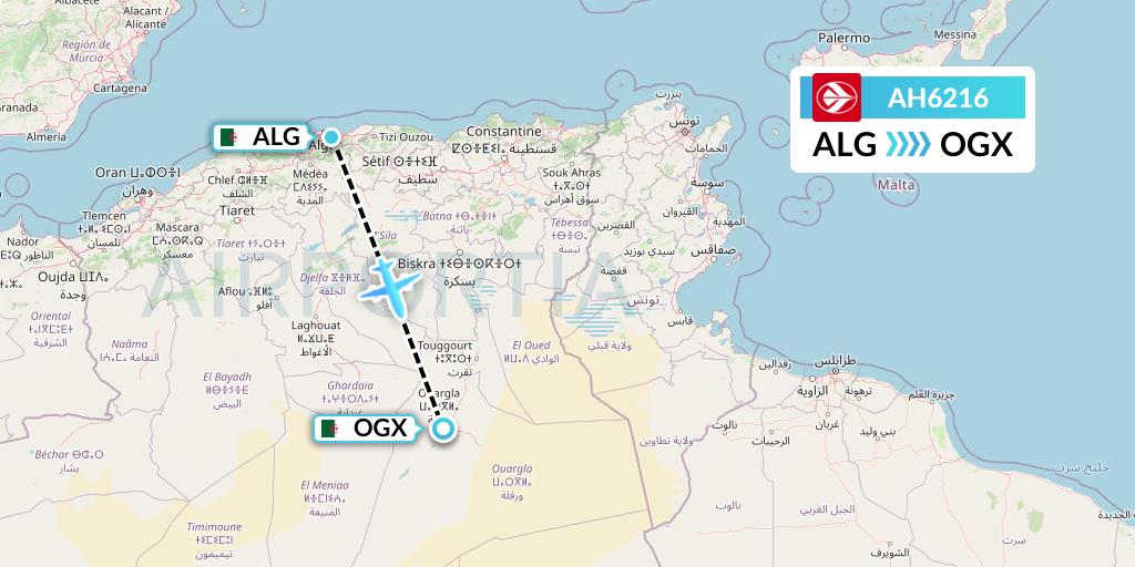 AH6216 Air Algerie Flight Map: Algiers to Ouargla