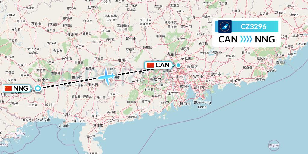CZ3296 China Southern Airlines Flight Map: Guangzhou to Nanning