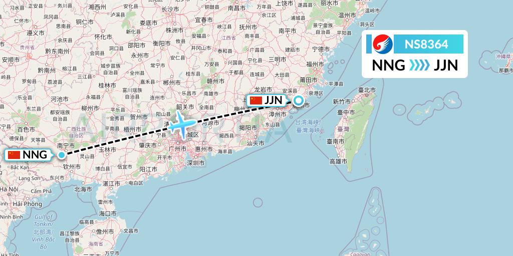 NS8364 Hebei Airlines Flight Map: Nanning to Jinjiang