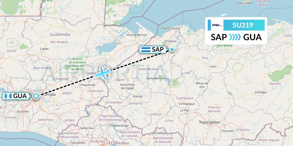 5U319 TAG Airlines Flight Map: San Pedro Sula to Guatemala City