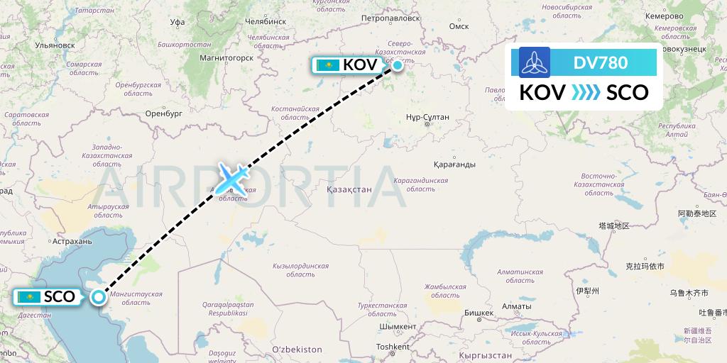 DV780 SCAT Flight Map: Kokshetau to Aktau
