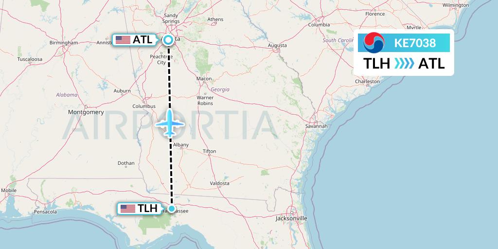 KE7038 Korean Air Flight Map: Tallahassee to Atlanta