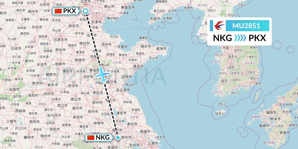 MU2851 China Eastern Airlines Flight Map: Nanjing to Beijing