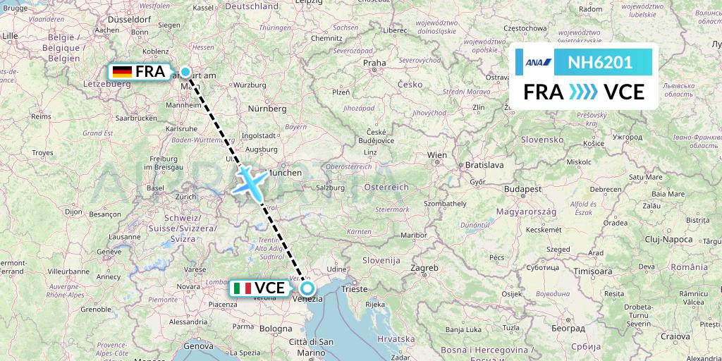 NH6201 All Nippon Airways Flight Map: Frankfurt to Venice