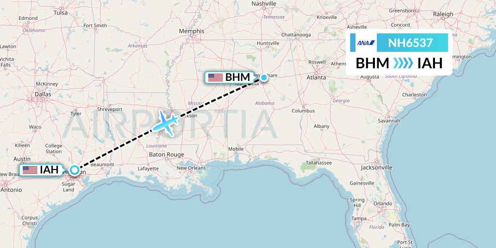 NH6537 All Nippon Airways Flight Map: Birmingham to Houston