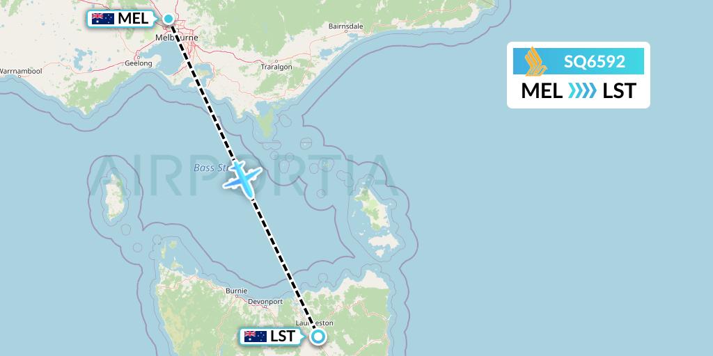 SQ6592 Singapore Airlines Flight Map: Melbourne to Launceston