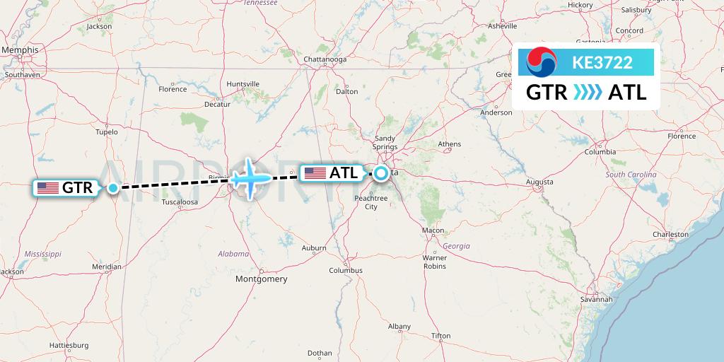 KE3722 Korean Air Flight Map: Golden Triangle to Atlanta