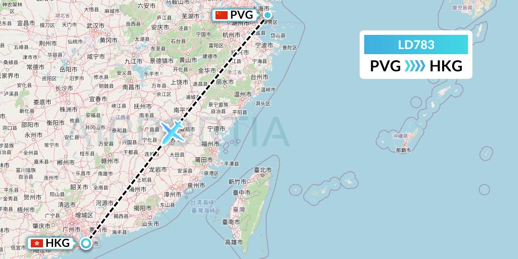LD783 Air Hong Kong Flight Map: Shanghai to Hong Kong