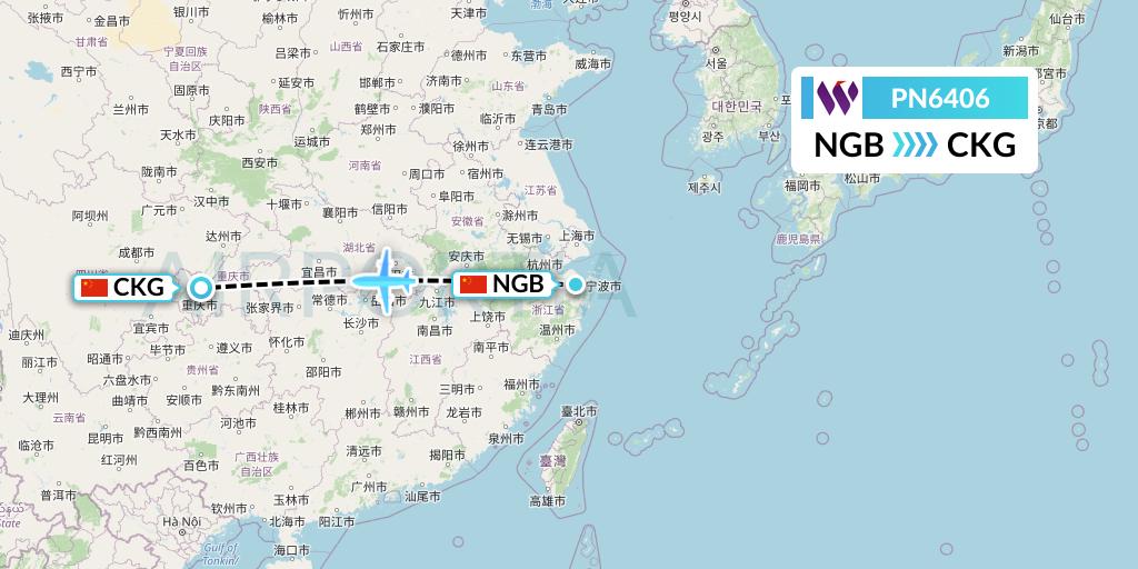PN6406 China West Air Flight Map: Ningbo to Chongqing