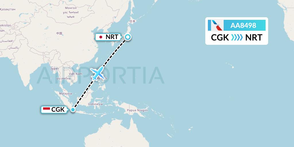 AA8498 American Airlines Flight Map: Jakarta to Tokyo