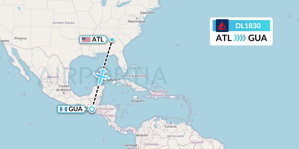 DL1830 Delta Air Lines Flight Map: Atlanta to Guatemala City