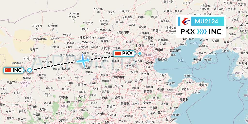 MU2124 China Eastern Airlines Flight Map: Beijing to Yinchuan