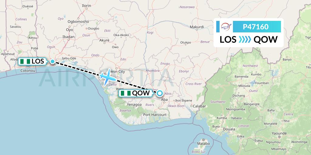 P47160 Air Peace Flight Map: Lagos to Owerri