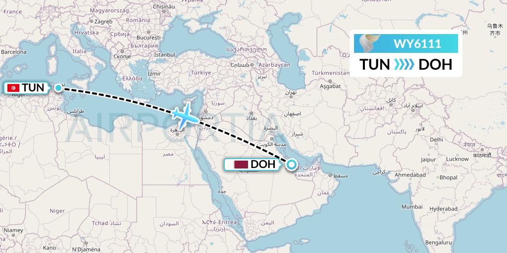 WY6111 Flight Status Oman Air Tunis to Doha (OMA6111)