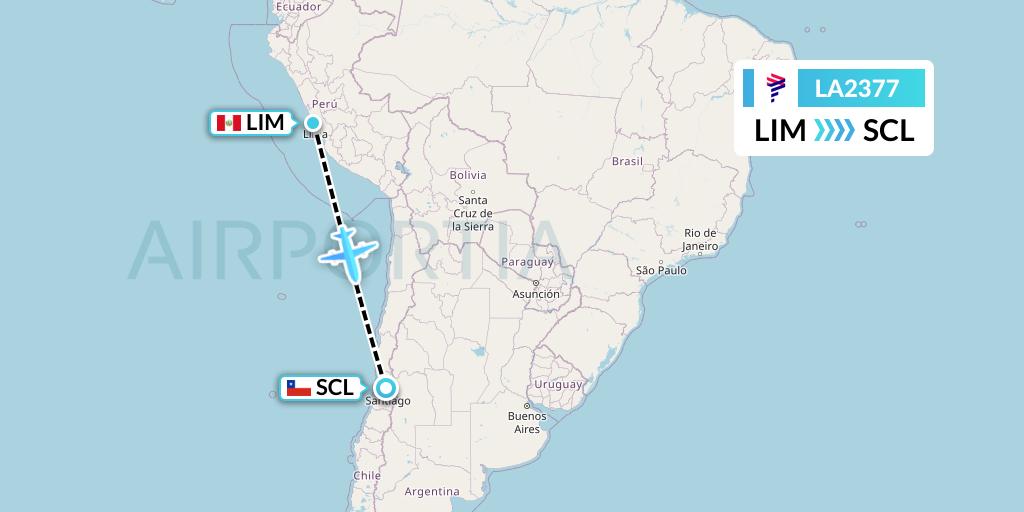 LA2377 LAN Airlines Flight Map: Lima to Santiago