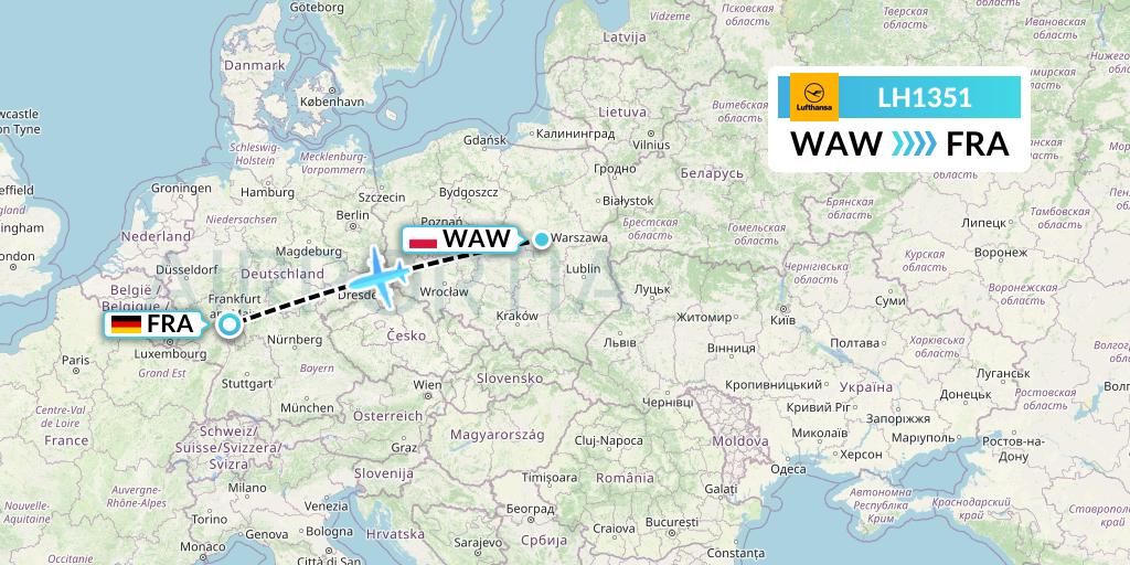 LH1351 Lufthansa Flight Map: Warsaw to Frankfurt