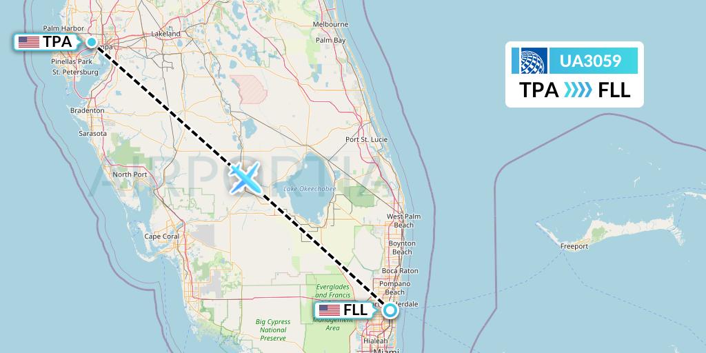 UA3059 United Airlines Flight Map: Tampa to Fort Lauderdale