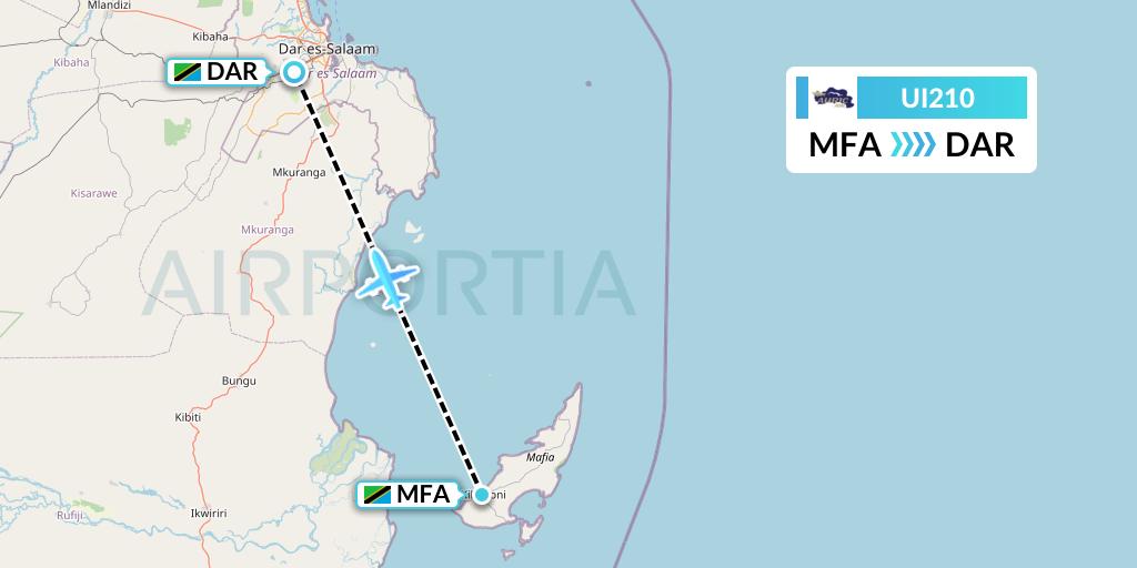 UI210 Auric Air Flight Map: Mafia Island to Dar-es-Salaam
