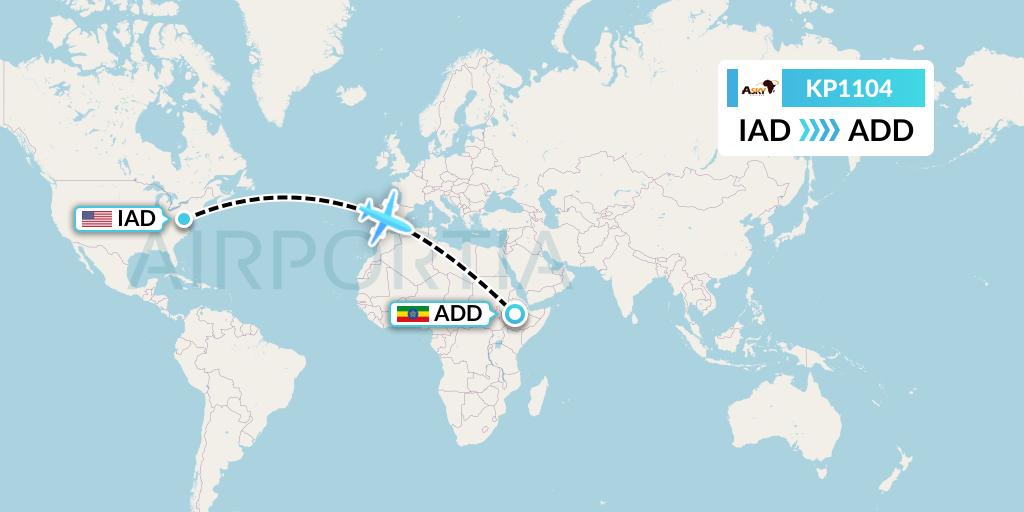 KP1104 ASKY Flight Map: Washington to Addis Ababa