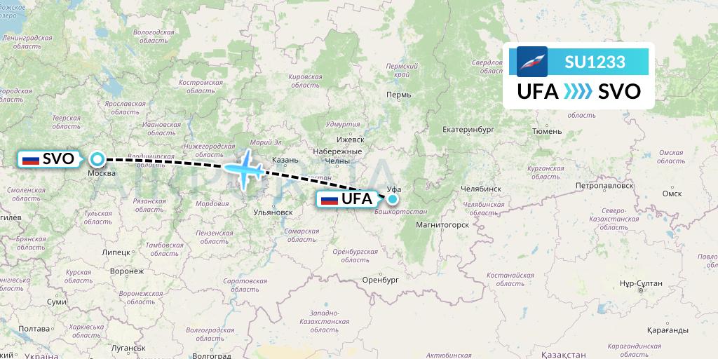 SU1233 Aeroflot Flight Map: Ufa to Moscow