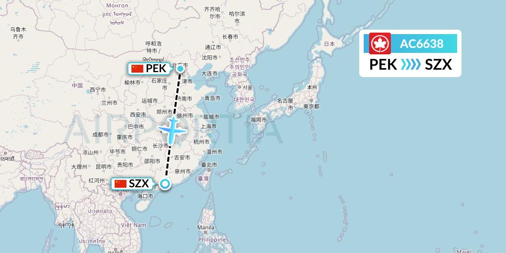 AC6638 Air Canada Flight Map: Beijing to Shenzhen