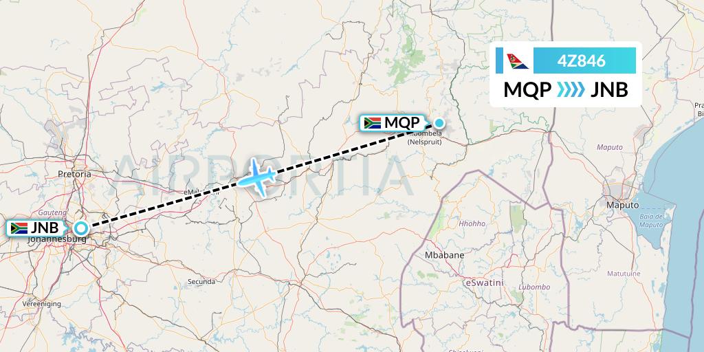 4Z846 Airlink Flight Map: Nelspruit to Johannesburg