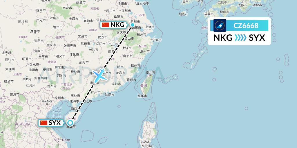 CZ6668 China Southern Airlines Flight Map: Nanjing to Sanya