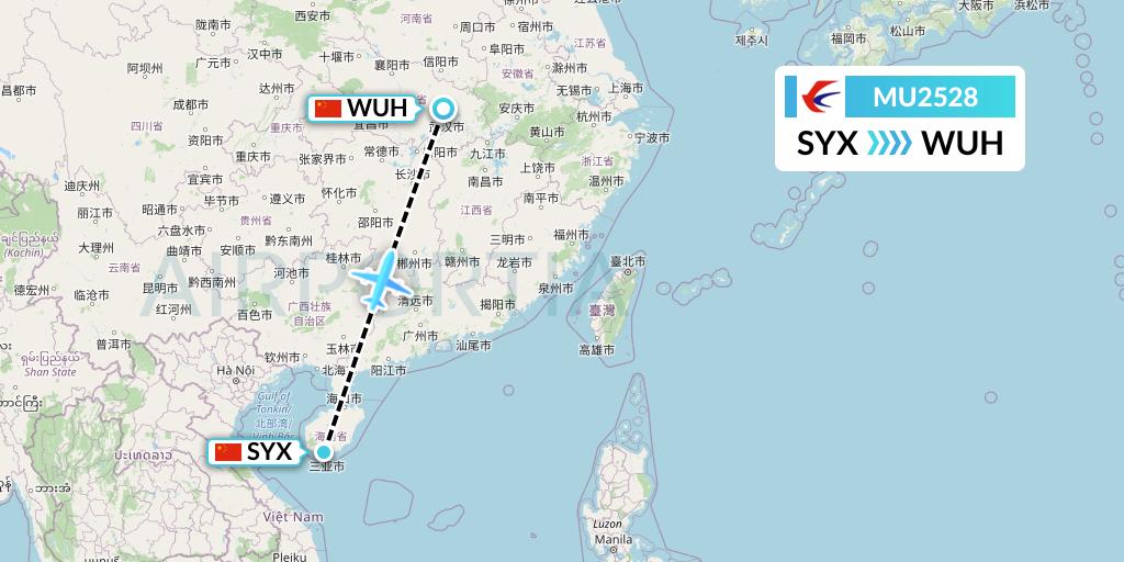 MU2528 China Eastern Airlines Flight Map: Sanya to Wuhan