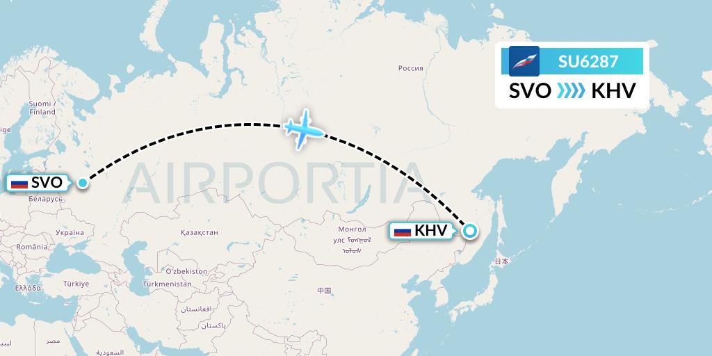SU6287 Aeroflot Flight Map: Moscow to Khabarovsk