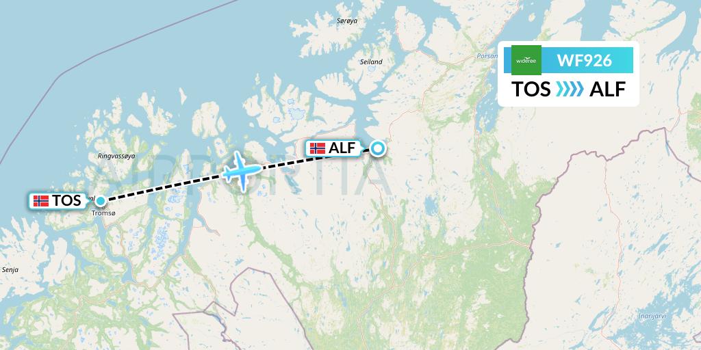 WF926 Wideroe Flight Map: Tromso to Alta