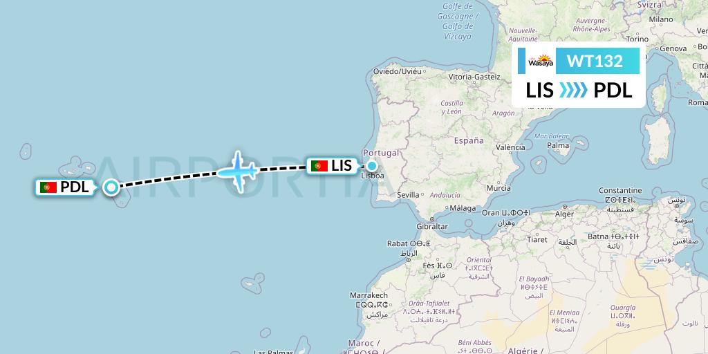 WT132 Swiftair Flight Map: Lisbon to Ponta Delgada