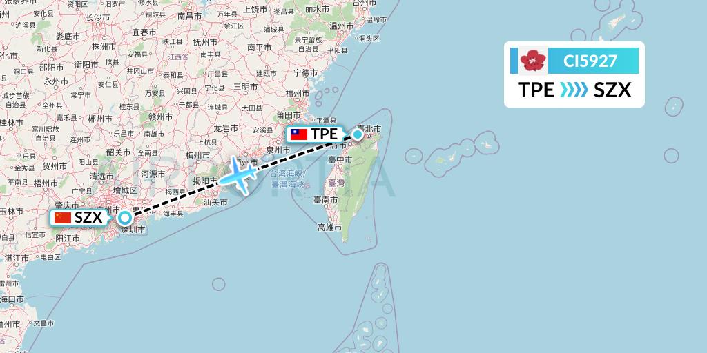 CI5927 China Airlines Flight Map: Taipei to Shenzhen