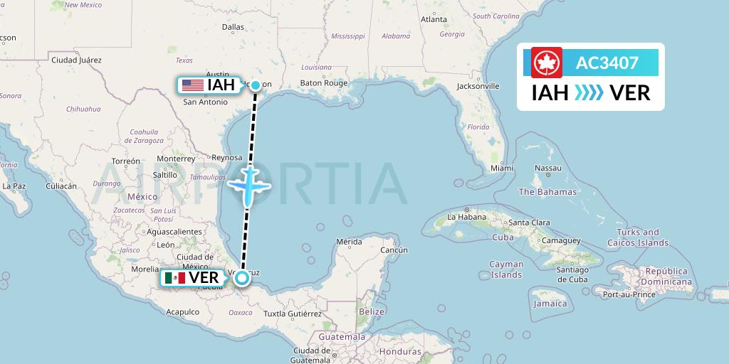 AC3407 Air Canada Flight Map: Houston to Veracruz