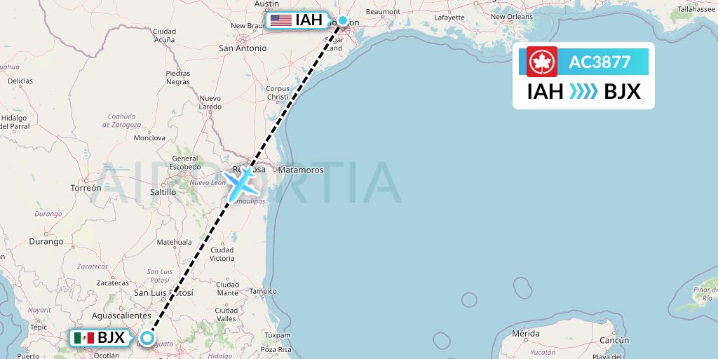 AC3877 Air Canada Flight Map: Houston to Silao