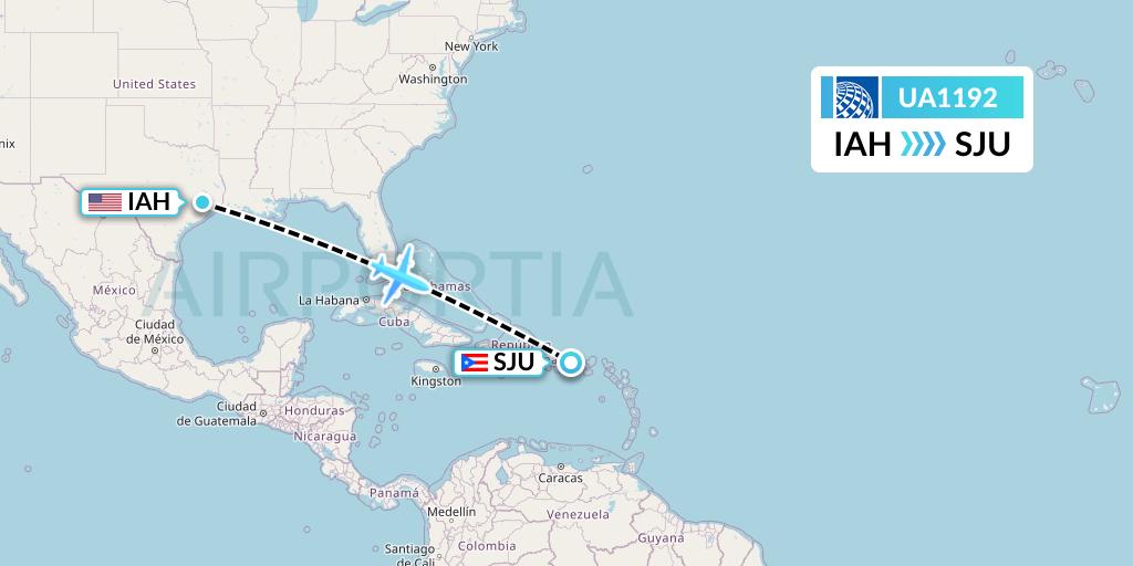 UA1192 United Airlines Flight Map: Houston to San Juan