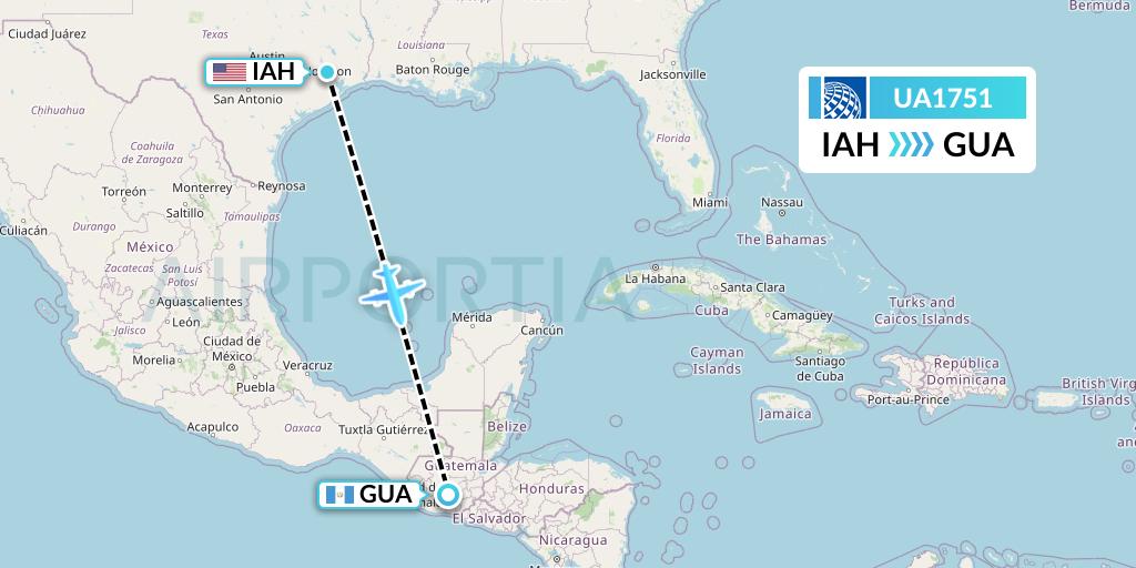 UA1751 United Airlines Flight Map: Houston to Guatemala City