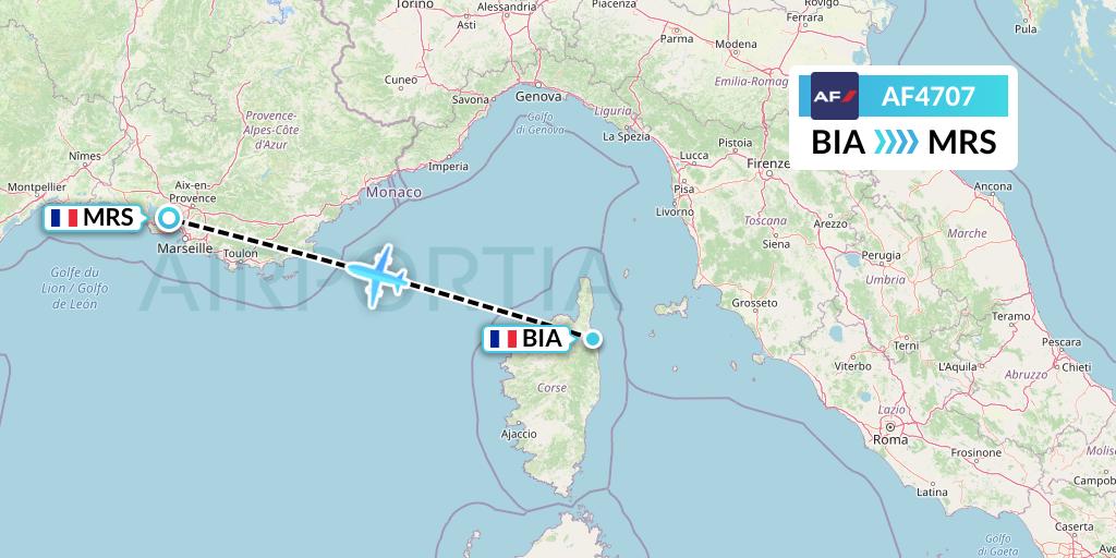 AF4707 Air France Flight Map: Bastia to Marseille