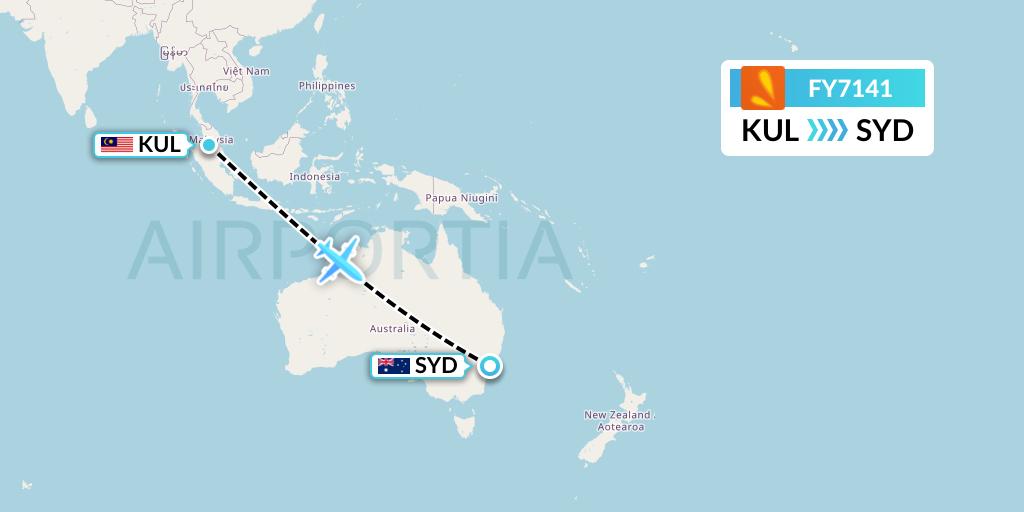 FY7141 Firefly Flight Map: Kuala Lumpur to Sydney