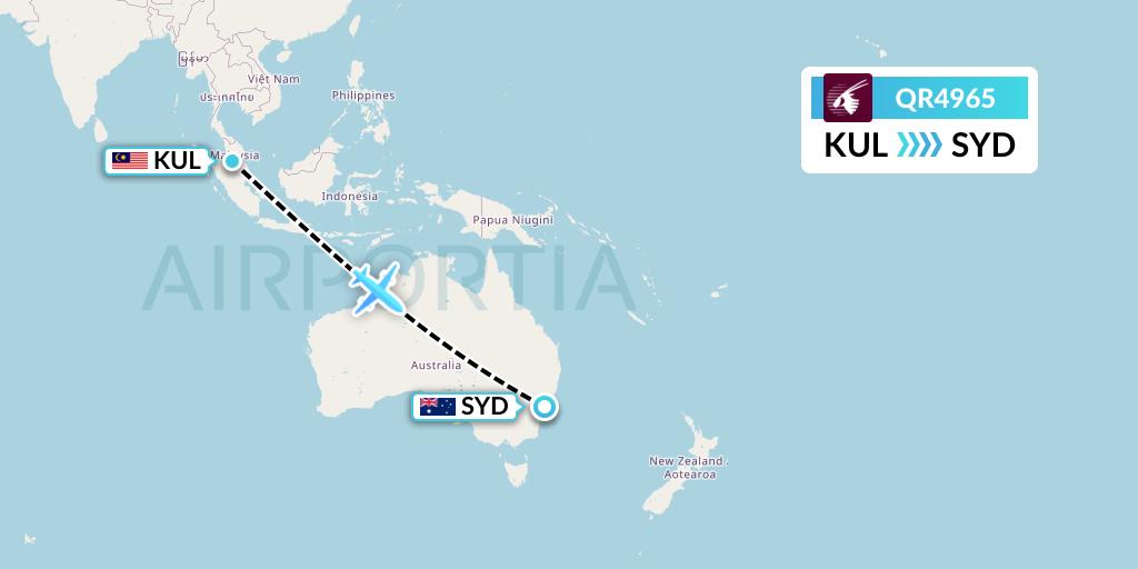 QR4965 Qatar Airways Flight Map: Kuala Lumpur to Sydney