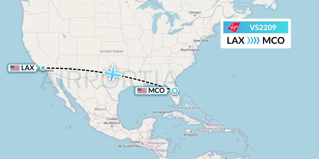 VS2209 Virgin Atlantic Airways Flight Map: Los Angeles to Orlando