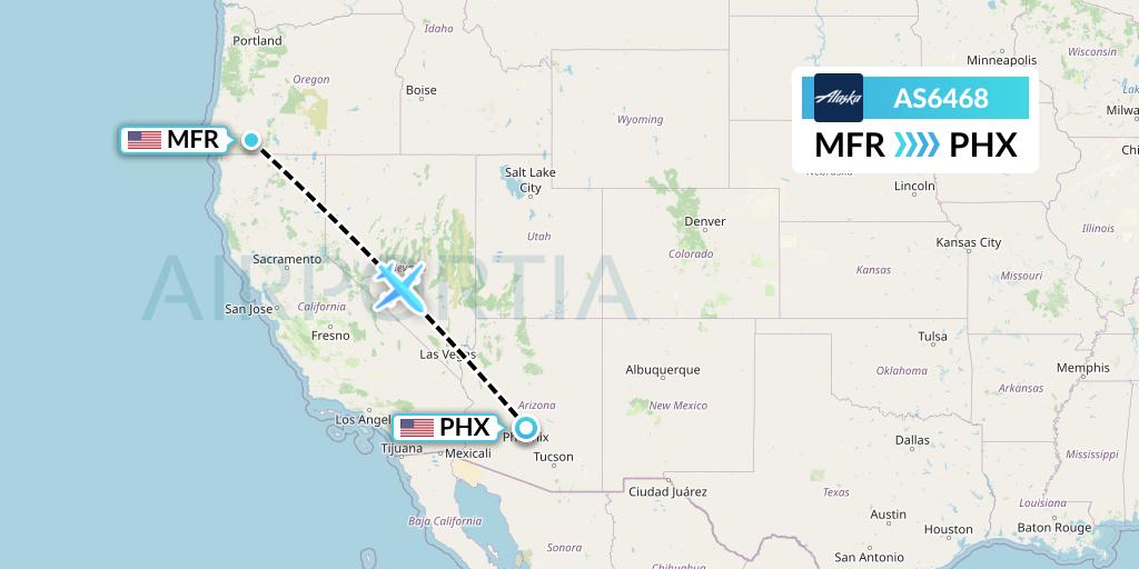 AS6468 Alaska Airlines Flight Map: Medford to Phoenix