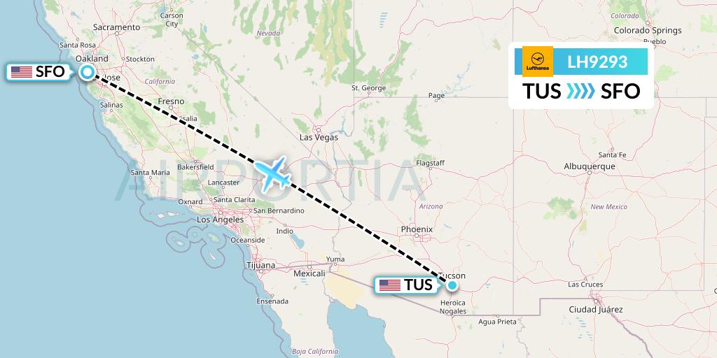 LH9293 Lufthansa Flight Map: Tucson to San Francisco