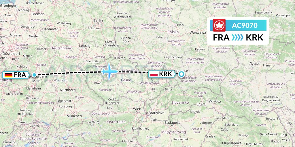 AC9070 Air Canada Flight Map: Frankfurt to Krakow