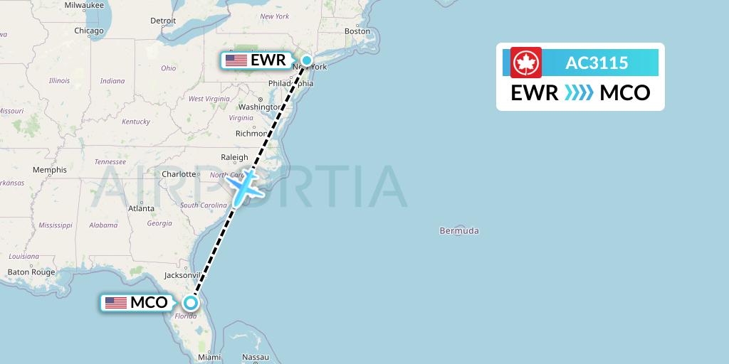 AC3115 Air Canada Flight Map: New York to Orlando