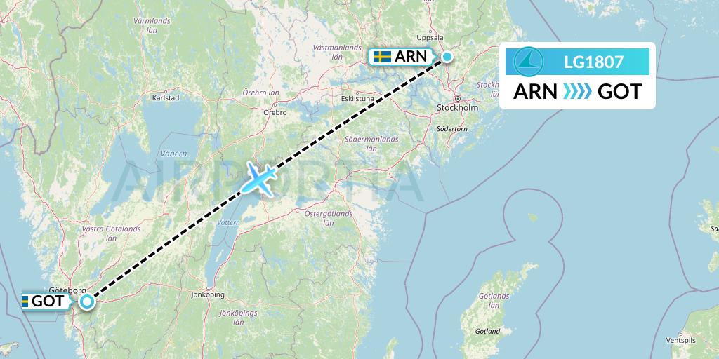 LG1807 Luxair Flight Map: Stockholm to Gothenburg