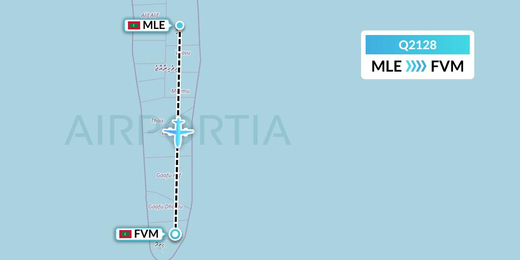Q2128 Maldivian Flight Map: Male to Fuvahmulah Island
