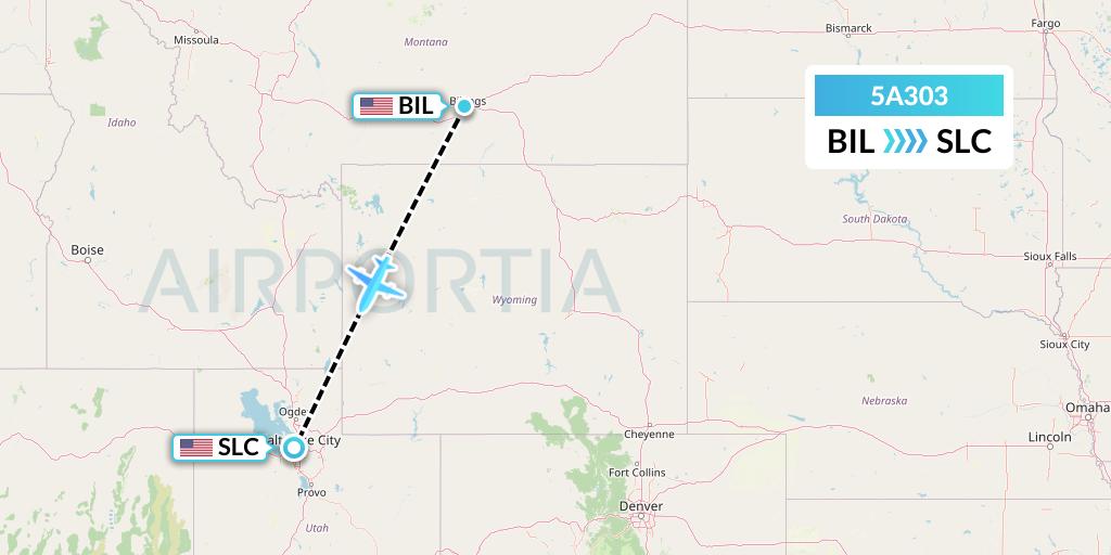 5A303 Alpine Air Express Flight Map: Billings to Salt Lake City