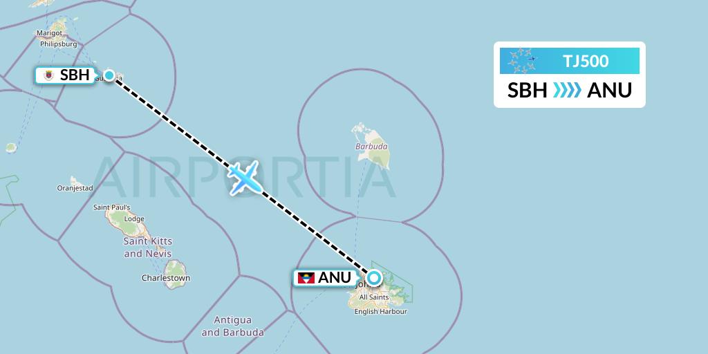 TJ500 Tradewind Aviation Flight Map: St. Jean to Antigua