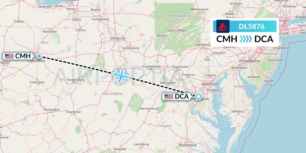 DL5876 Delta Air Lines Flight Map: Columbus to Washington