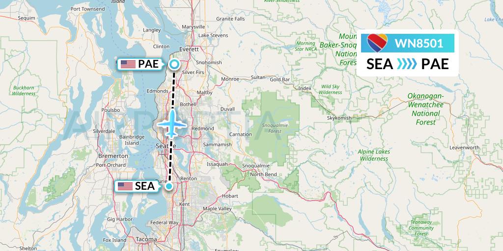 WN8501 Southwest Airlines Flight Map: Seattle to Everett
